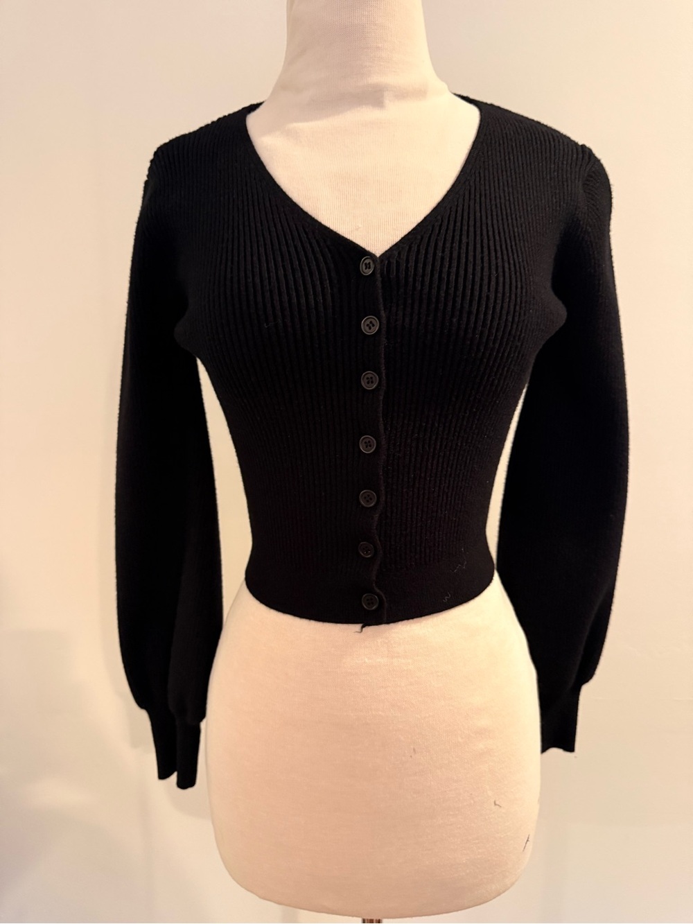Princess Polly Black Ribbed V-Neck Button Cardigan